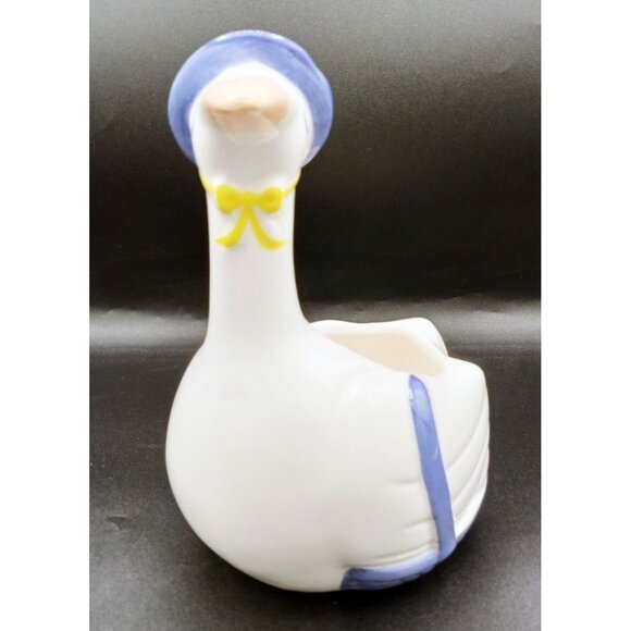 FTDA Ceramic Goose Planter Blue Hat & Yellow Bow Vintage 1986 ROC 7.25 Inches - Picture 4 of 16